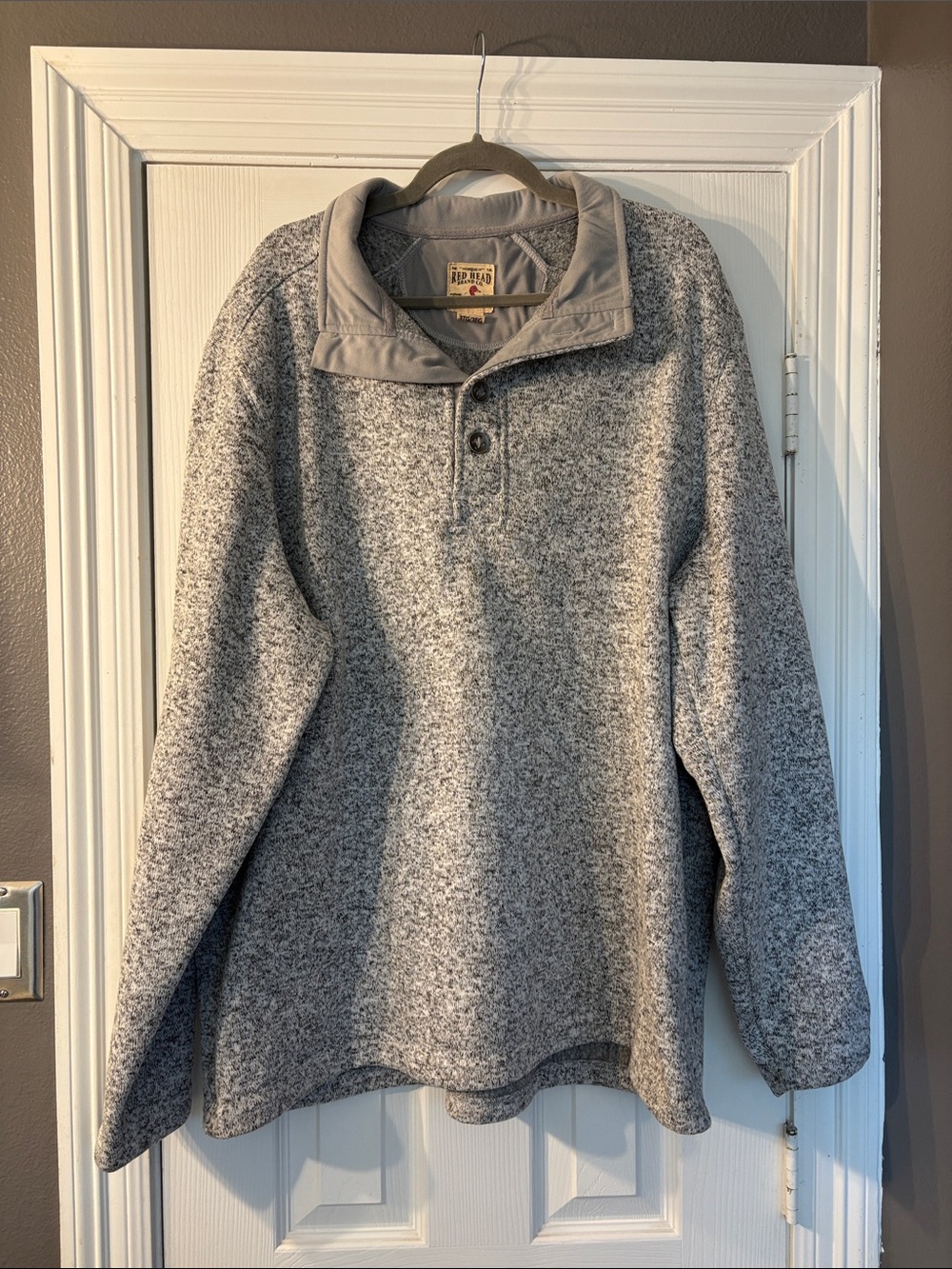 RedHead Men's Gray Heathered Fleece 1/4 Button Mock Neck Logo Pullover 3XL